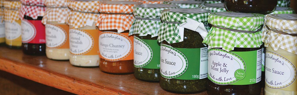 Jars of sauces and chutney at Lewis’s Farm Shop in Wrexham